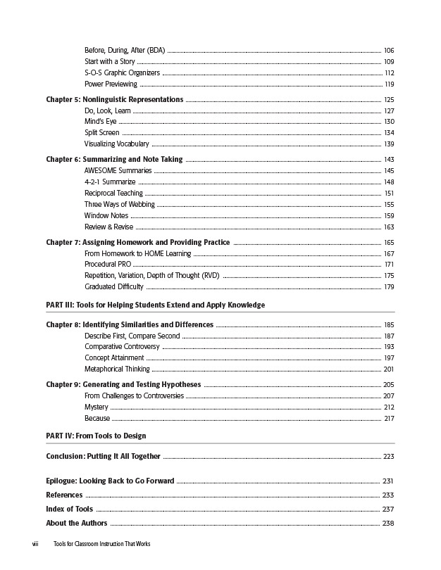 Tools For Classroom Instruction That Works 